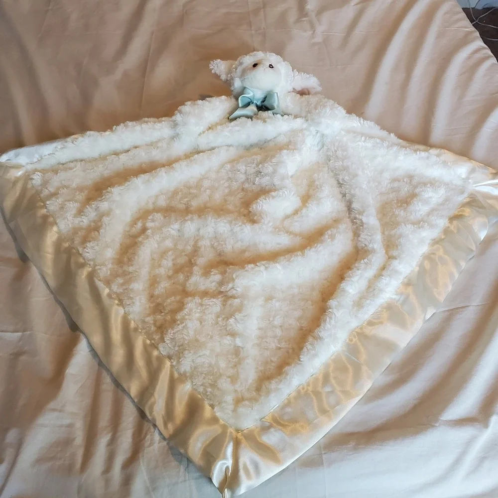 Edgehill Collection Bearington Lamb Security Blanket Cream Satin Trim Lovey 29in